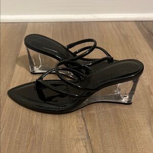 Black Strappy Wedge Sandals
